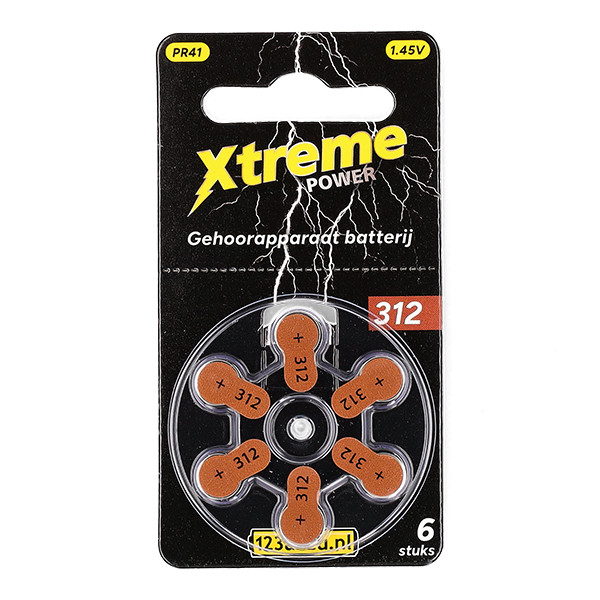 123accu Xtreme Power 312 / PR41 piles pour appareils auditifs 6 pièces (marque 123accu) - marron ADR00355 - 1