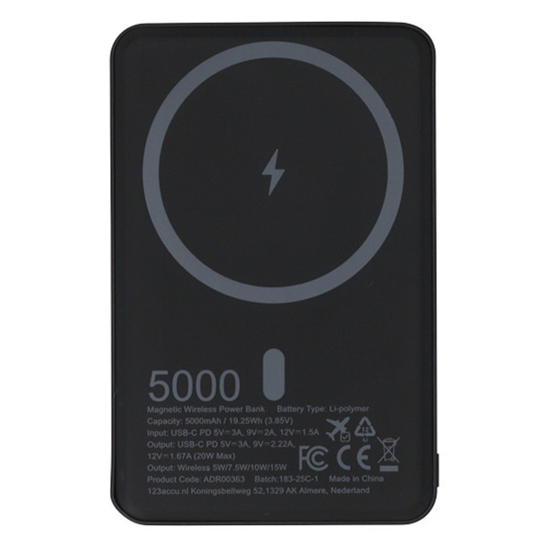 123accu powerbank sans fil Ultra Slim (20W, 5000 mAh) - noir ADR00363 - 5