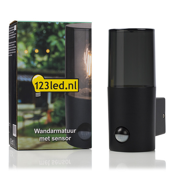 123inkt ​​​​​​​123led applique murale ronde avec capteur Smokey pour 1x E27 - noir 6151-PIR LDR08511 - 2