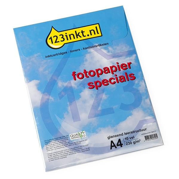 123inkt 123encre Specials papier photo brillant avec structure de cuir 230 g/m² A4 (10 feuilles)  064177 - 1