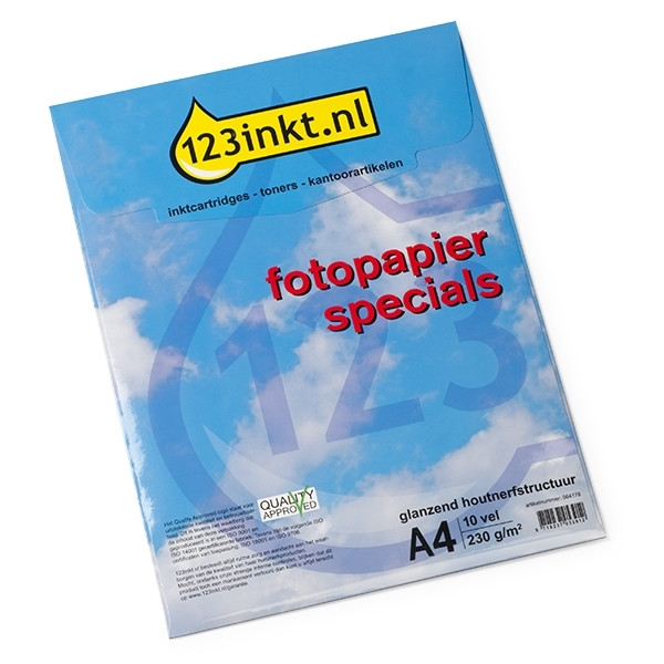 123inkt 123encre Specials papier photo brillant avec structure nervure bois 230 g/m² A4 (10 feuilles)  064178 - 1