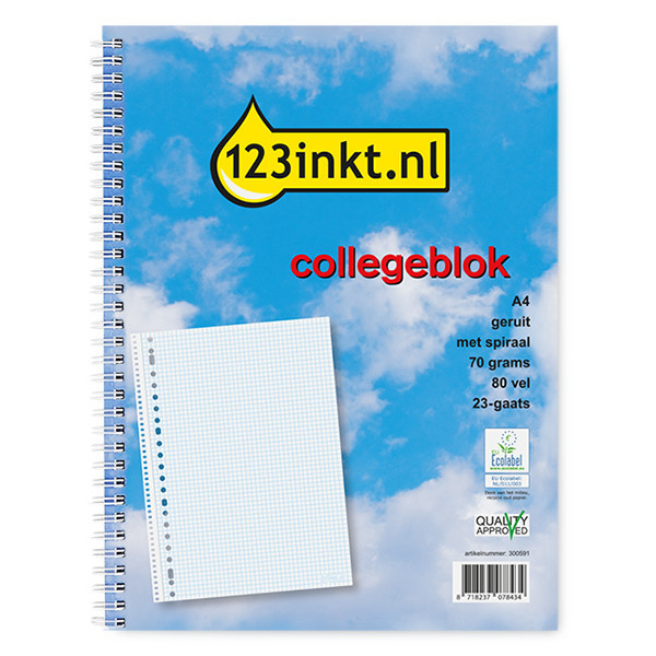 123inkt 123encre cahier à spirale A4 quadrillé 70 g/m² 80 feuilles (23 trous) K-5574C 300591 - 1