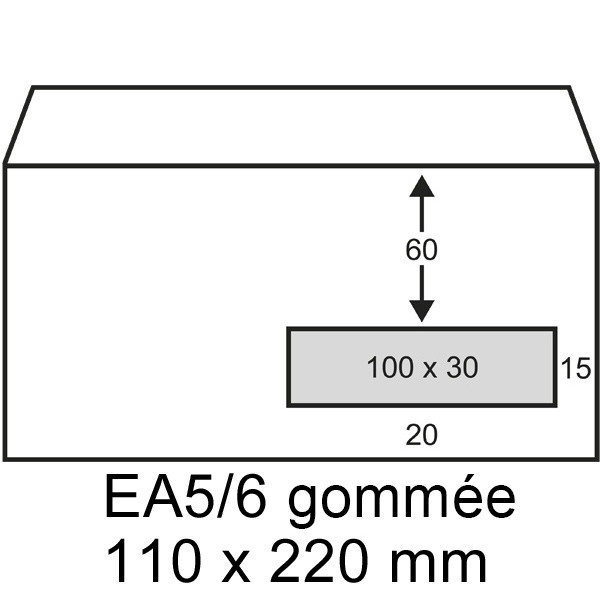 123inkt 123encre enveloppe 110 x 220 mm - EA5/6 fenêtre à droite patte gommée (500 pièces) - blanc 123-202030 202030C 209016 88099496C 300911 - 1