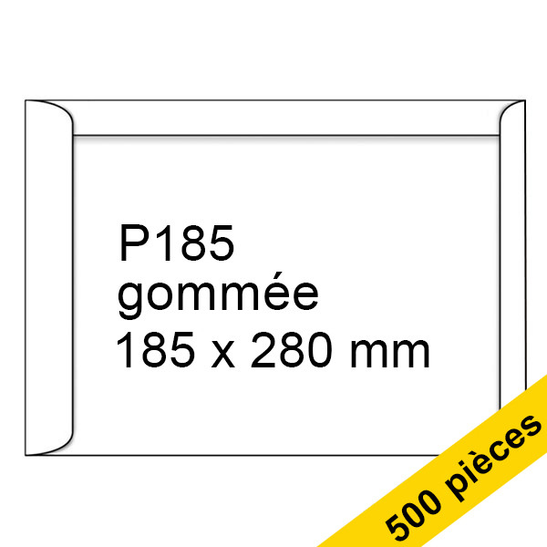 123inkt 123encre enveloppe pochette 185 x 280 mm - P185 patte gommée (500 pièces) - blanc 123-303700 300936 - 1