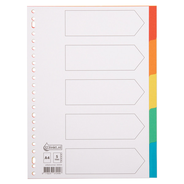123encre intercalaires colorés en carton A4 avec 5 onglets (23 trous) 300533 - 1
