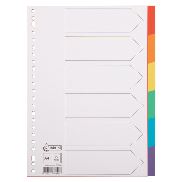 123inkt 123encre intercalaires colorés en carton A4 avec 6 onglets (23 trous) 100192C 300534 - 1
