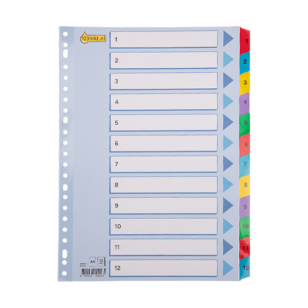 123inkt 123encre intercalaires en carton A4 avec 12 onglets (23 trous) 100162C 301621 - 1