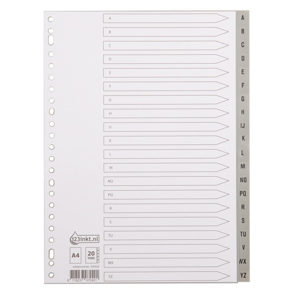 123encre intercalaires en plastique A4 avec 20 onglets A-Z (23 trous) - gris 300528 - 1