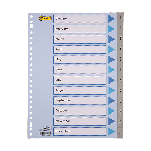 123inkt 123encre intercalaires en plastique A4 jan-déc (23 trous) - gris 100114C 301619 - 1