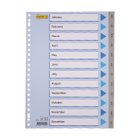 123inkt 123encre intercalaires en plastique A4 jan-déc (23 trous) - gris 100114C 301619