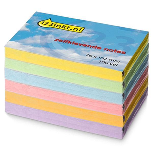 123inkt 123encre notes repositionnables multipack 76 x 102 mm (jaune/vert/bleu/rose/orange/lilas)  301117 - 1