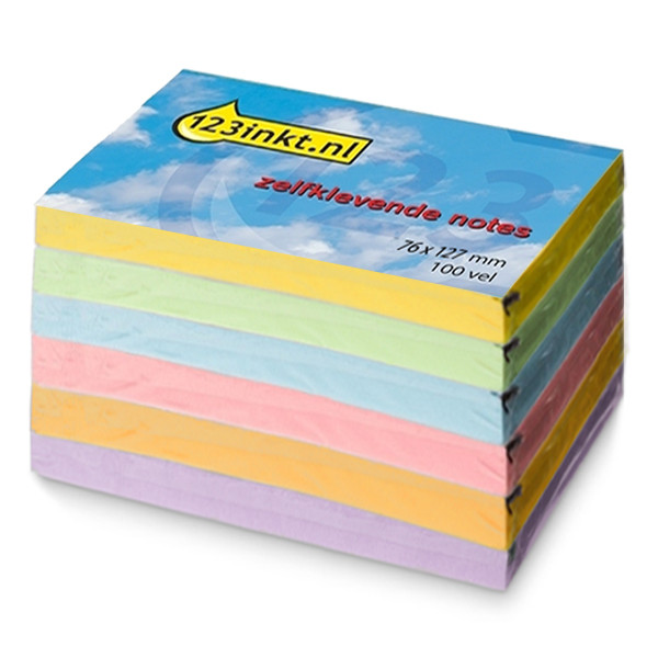 123inkt 123encre notes repositionnables multipack 76 x 127 mm (jaune/vert/bleu/rose/orange/lilas)  301118 - 1