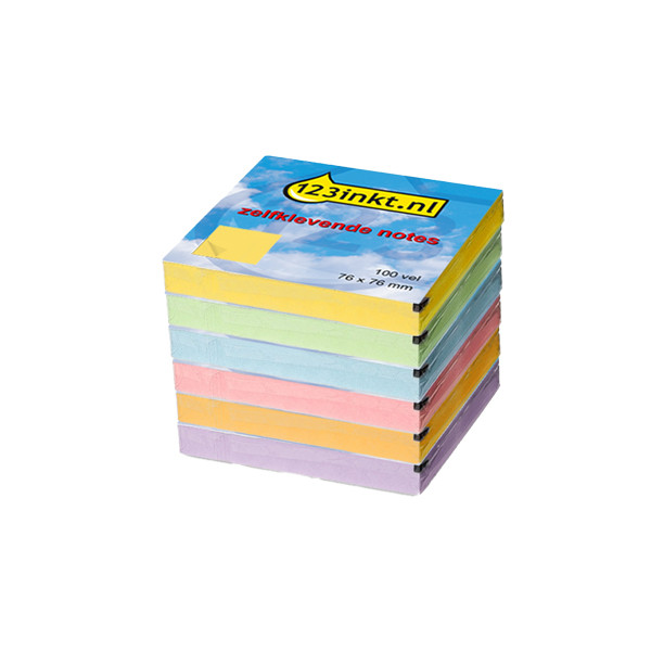 123inkt 123encre notes repositionnables multipack 76 x 76 mm - jaune/vert/bleu/rose/lilas/orange  300822 - 1