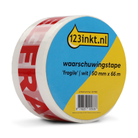 123encre ruban d'avertissement 'Fragile' 50 mm x 66 m (1 rouleau) - blanc