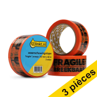 123inkt 123encre ruban d'avertissement 'Fragile' 50 mm x 66 m (3 rouleaux) - orange 200.130C 301782