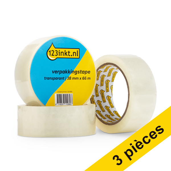 123inkt 123encre ruban d'emballage transparent 38 mm x 66 m (3 rouleaux) TPS3C 301987 - 1