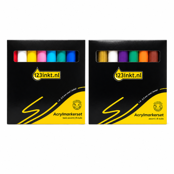 123encre set de 16 marqueurs acryliques (1,8 à 2,5 mm ogive/biseautée) - couleurs assorties 328504 - 1