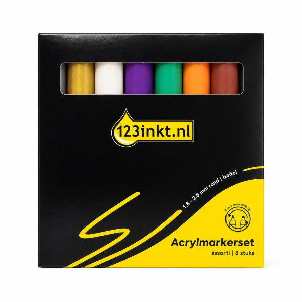 123encre set de 8 marqueurs acryliques (1,8 à 2,5 mm ogive/biseautée) - couleurs assorties 328503 - 1