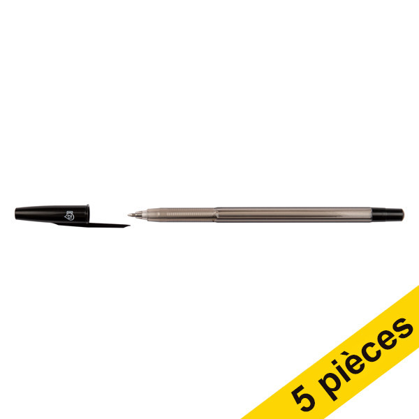 123inkt 123encre stylo à bille avec capuchon (5 pièces) - noir  300977 - 1