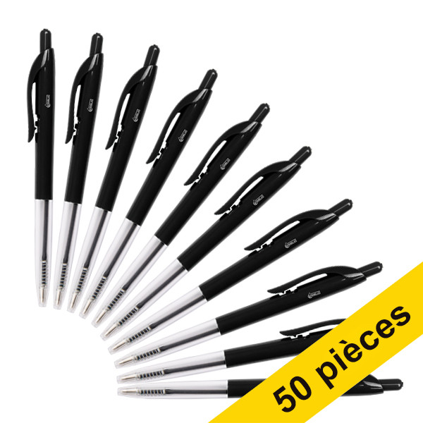 123inkt 123encre stylo à bille médium avec bouton-poussoir (50 pièces) - noir 1199190125C 302078 - 1