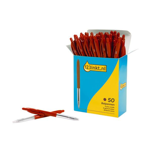 123inkt 123encre stylo à bille médium avec bouton-poussoir (50 pièces) - rouge 1199190123C 302076 - 2