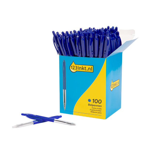 123inkt 123encre stylo à bille médium avec bouton-poussoir pack avantageux (100 pièces) - bleu 942915C 302074 - 2