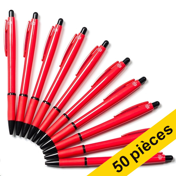 123inkt 123encre stylo à bille sans impression (50 pièces) - rouge  400099 - 1