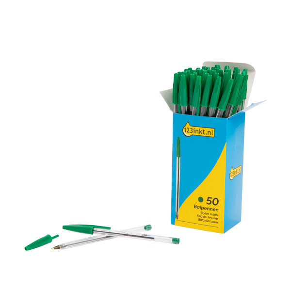 123inkt 123encre stylo à bille transparent avec capuchon (50 pièces) - vert 8373629C 302082 - 2
