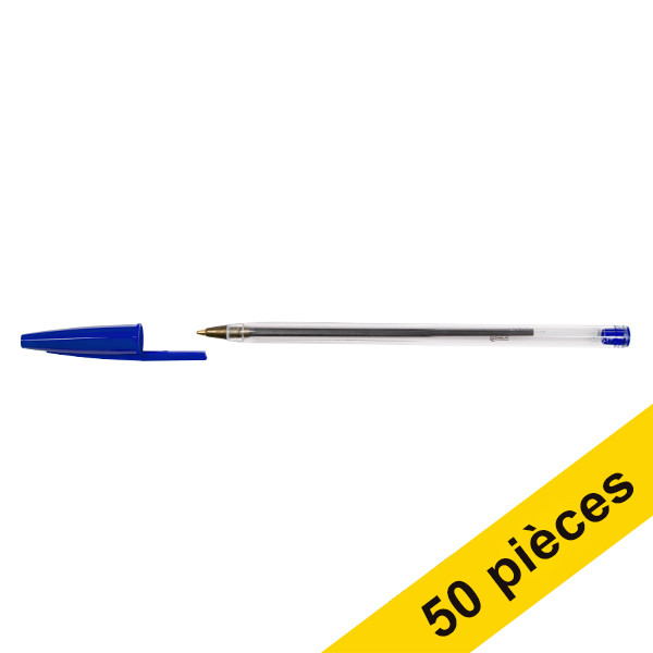 123inkt 123encre stylos à bille transparent avec capuchon (50 pièces) - bleu 8373609C 302081 - 1