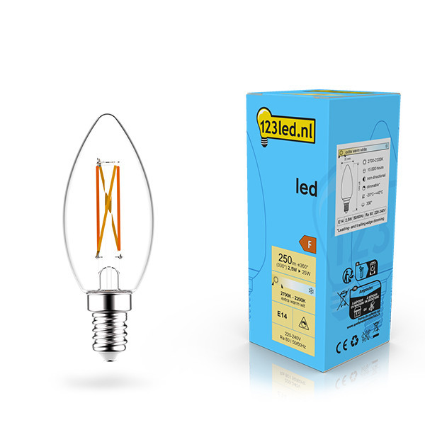 123inkt 123led ampoule LED à filament E14 bougie dimmable 2,5W (25W)  LDR02068 - 1