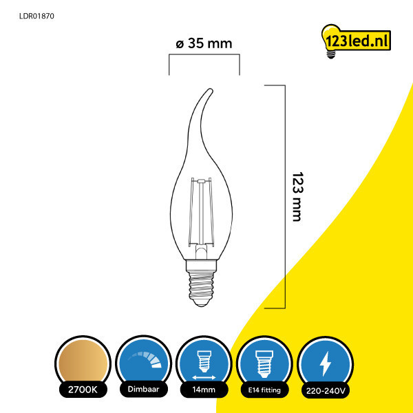 123inkt 123led ampoule LED E14 à filament bougie décorative transparente dimmable 2,8 W (25 W)  LDR01870 - 2