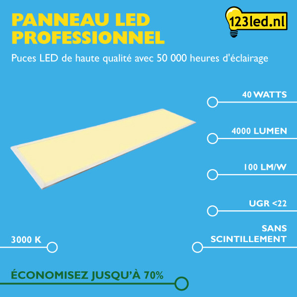 123inkt 123led panneau 30x120 cm | 3000K | 4000 lumens (40W) - blanc chaud 0801105L123 LDR08658 - 2