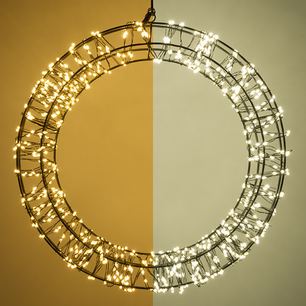 Couronne de Noël avec œillet de suspension Ø 36 cm blanc extra chaud & blanc chaud 800 lampes - noir LDR07270 - 1