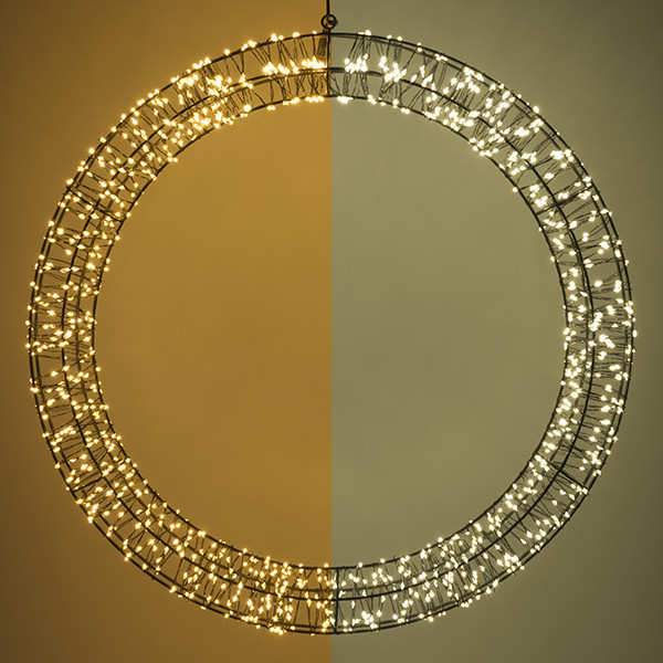 Couronne de Noël avec œillet de suspension Ø 56 cm blanc extra chaud & blanc chaud 1200 lampes - noir LDR07271 - 1