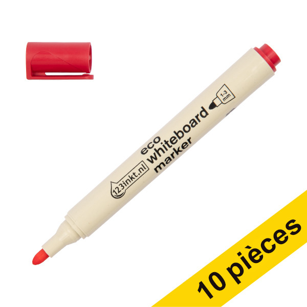 Offre: 10x 123encre marqueur pour tableau blanc écologique (1 - 3 mm ogive)  - rouge 123inkt