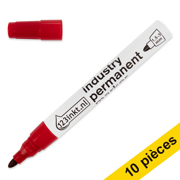 123inkt Offre: 10x 123encre marqueurs permanents industriels (1,5 - 3 mm ogive) - rouge  301161 - 1