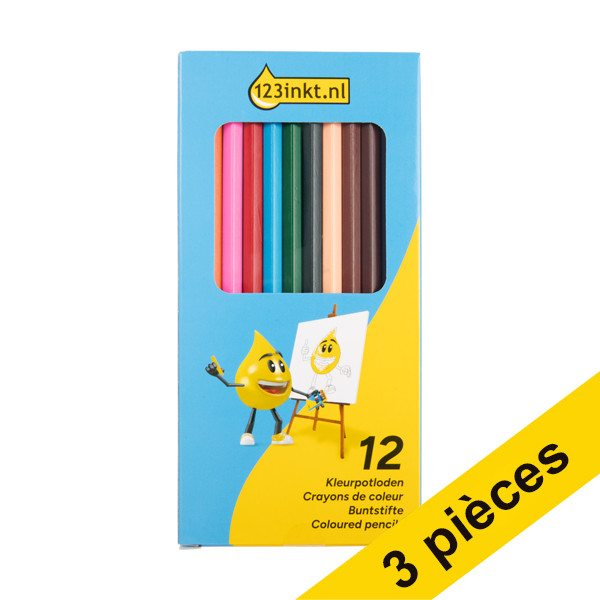 Offre: 3x 123encre Classic crayons de couleur (12 pièces) 301604 - 1