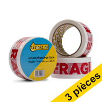 123inkt Offre: 3x 123encre ruban d'avertissement 'Fragile' 50 mm x 66 m (3 rouleaux) - blanc  301984