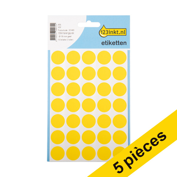123inkt Offre: 5x 123encre pastilles adhésives Ø 19 mm (105 étiquettes) - jaune  301517 - 1