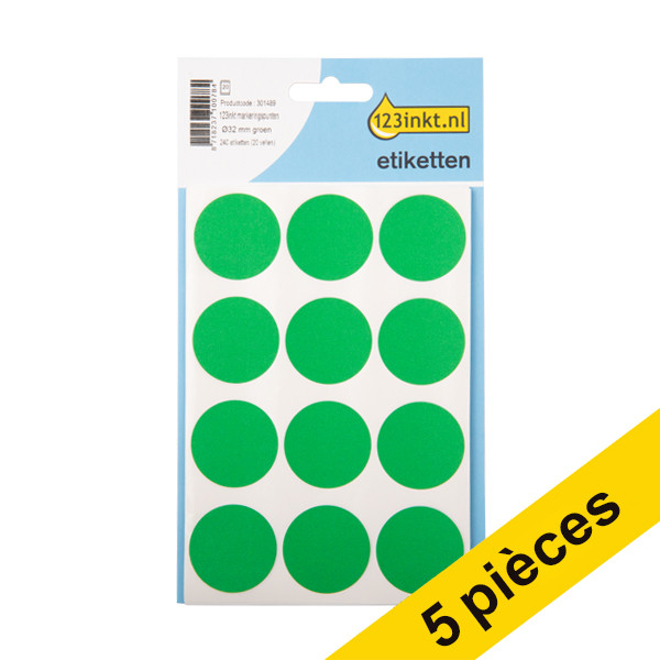 123inkt Offre: 5x 123encre pastilles adhésives Ø 32 mm (240 étiquettes) - vert  301523 - 1