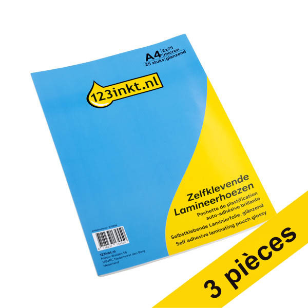 Offre : 3x 123encre pochette de plastification auto-adhésif A4 brillant 2x75 microns (25 pièces) 303151 - 1