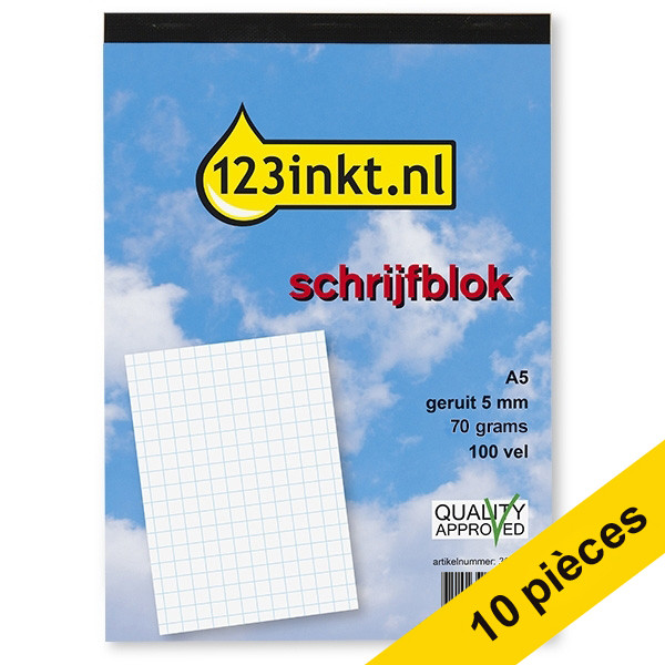 123inkt Offre : 10x 123encre bloc de cours A5 quadrillé 5 mm 70 g/m² 100 feuilles  300790 - 1