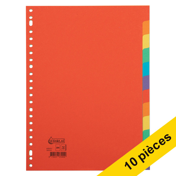 123inkt Offre : 10x 123encre intercalaires colorés en carton A4 avec 12 onglets (23 trous)  300578 - 1