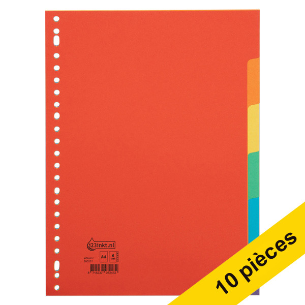 123inkt Offre : 10x 123encre intercalaires colorés en carton A4 avec 6 onglets (23 trous)  300575 - 1