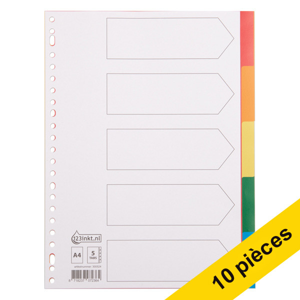 123inkt Offre : 10x 123encre intercalaires colorés en plastique A4 avec 5 onglets (23 trous)  300580 - 1