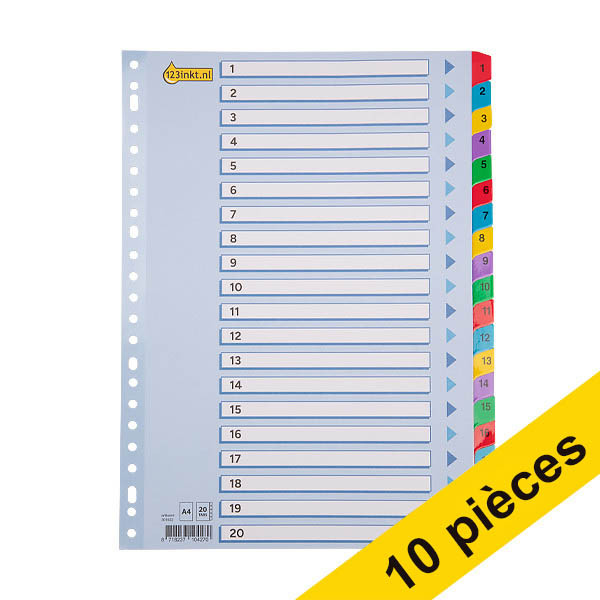 Offre : 10x 123encre intercalaires en carton A4 avec 20 onglets (23 trous) 301713 - 1