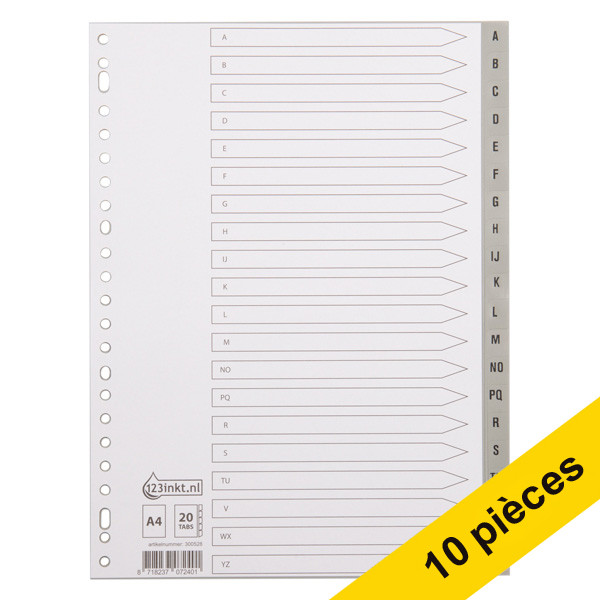 123inkt Offre : 10x 123encre intercalaires en plastique A4 avec 20 onglets AZ (23 trous) - gris  300587 - 1