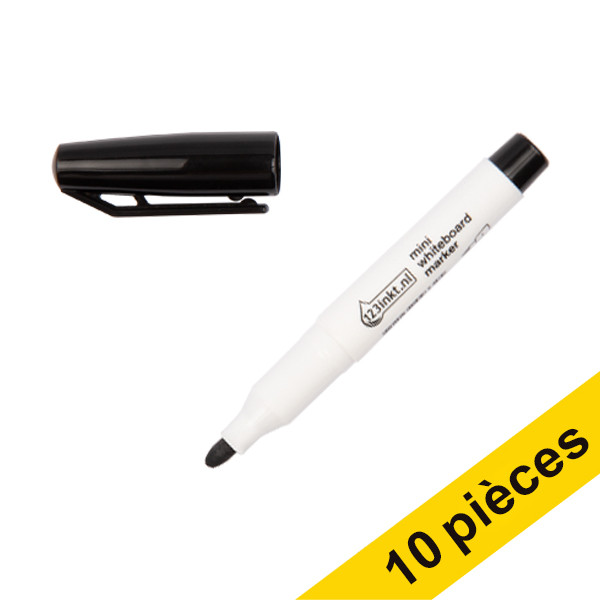 123inkt Offre : 10x 123encre marqueur mini pour tableau blanc (1 mm - ogive) - noir  390567 - 1