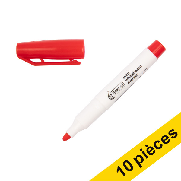 123inkt Offre : 10x 123encre marqueur mini pour tableau blanc (1 mm - ogive) - rouge  390569 - 1