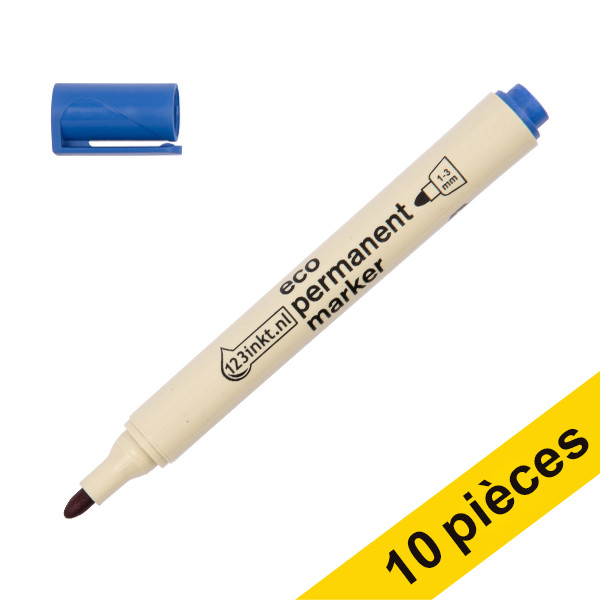 123inkt Offre : 10x 123encre marqueur permanent écologique (1 - 3 mm ogive) - bleu  390598 - 1